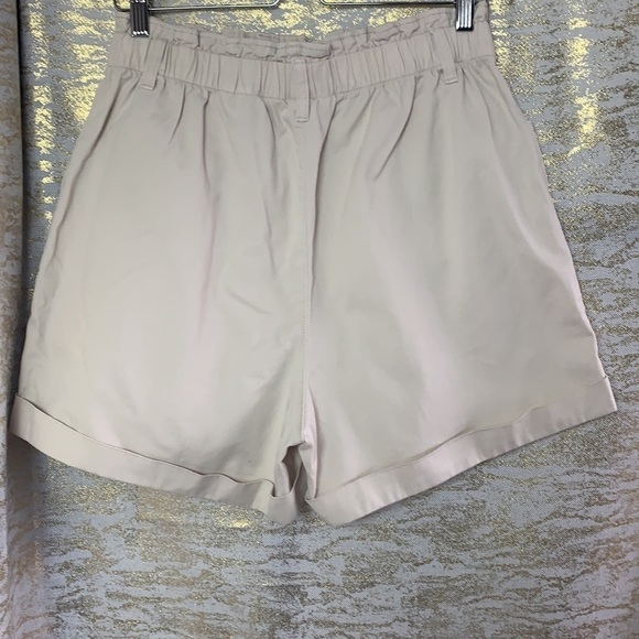 H$M Women’s Beige Twill Paper Bag Women’s High waisted linen Shorts Size M - Picture 7 of 12